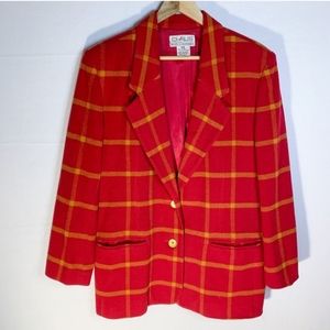 Vintage Wool Cashmere Red Plaid Blazer